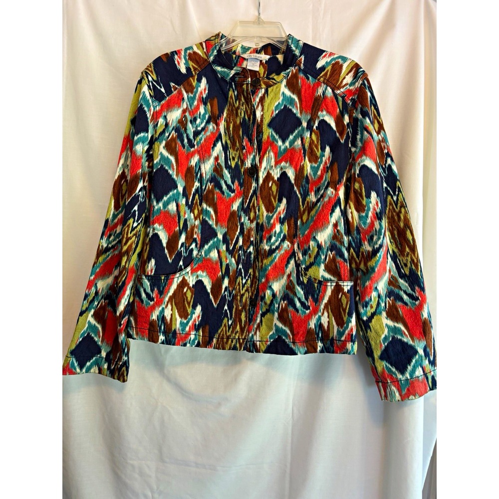 City Blues by Koret Women's Multicolor Abstract Collared Button-Up Pockets 14